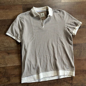Men's NEXT Brown White Striped Polo Shirt L